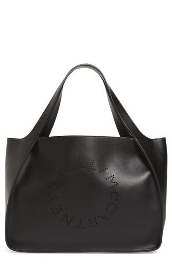Stella Mccartney Medium Perforated Logo Faux Leather Tote - Black