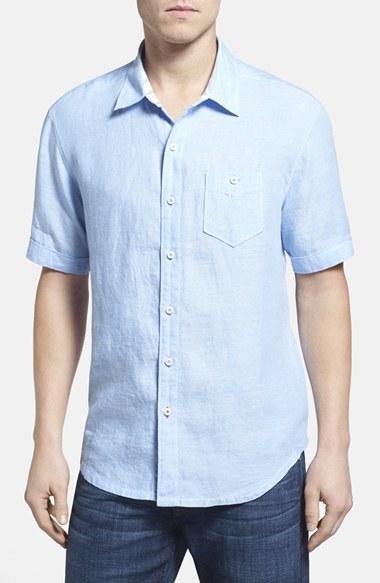 Men's Tommy Bahama 'party Breezer' Island Modern Fit Short Sleeve Linen Sport Shirt - Blue
