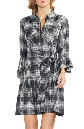 Women's Vince Plaid Ruffle Sleeve Minidress - Grey