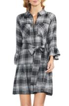 Women's Vince Plaid Ruffle Sleeve Minidress - Grey