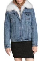 Women's Avec Les Filles Denim Trucker Jacket With Removable Faux Fur Trim - Blue