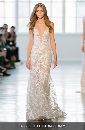 Women's Berta Beaded Lace Spaghetti Strap Gown, Size In Store Only - Ivory