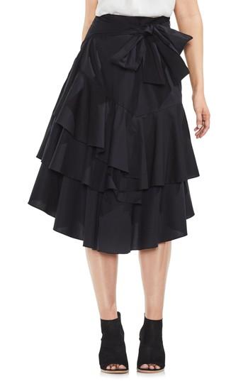 Women's Vince Camuto Tiered Ruffle Belted Poplin Skirt - Black