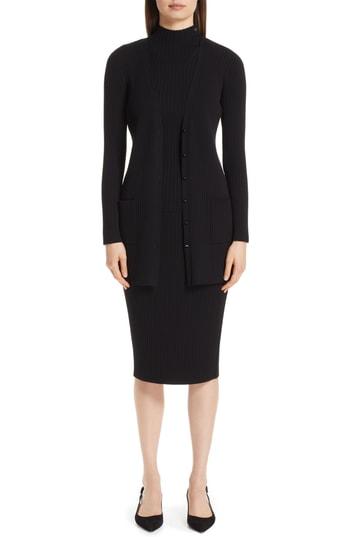 Women's St. John Collection Flat Rib Knit Mock Neck Sweater, Size X-petite - Black