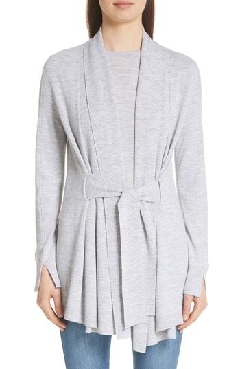 Women's St. John Collection Shawl Collar Draped Jersey Cardigan, Size - Grey