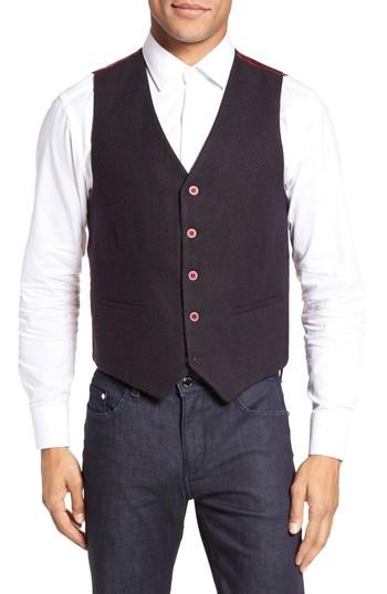 Men's Stone Rose Textured Wool Blend Vest (m) - Burgundy