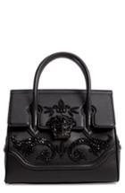 Versace Palazzo Empire Medium Crystal Embellished Leather Satchel - Black