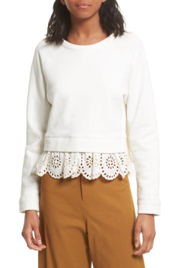 Women's Sea Eyelet Trim Sweatshirt - White