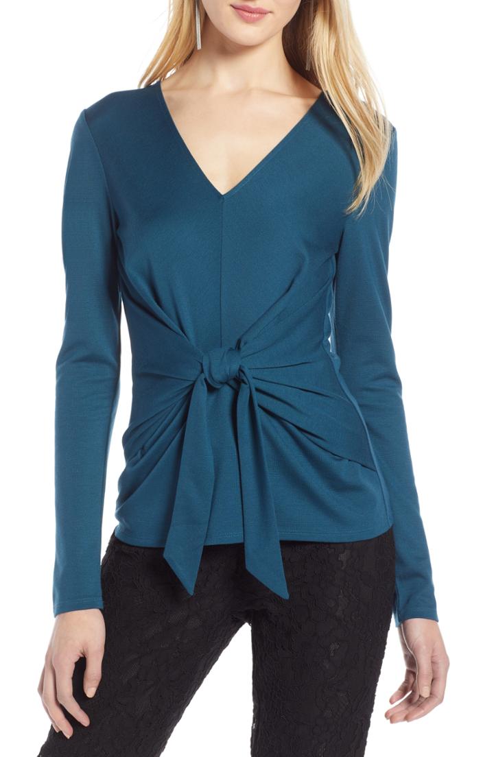 Women's Halogen Knot Front Top - Blue/green