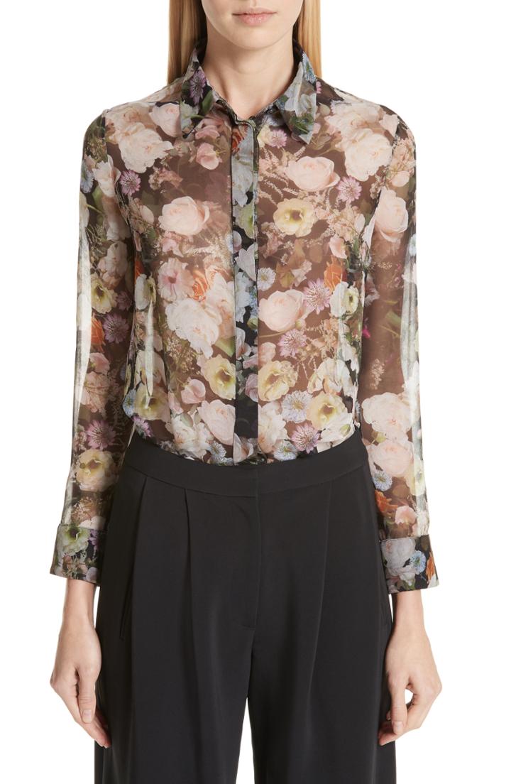 Women's Adam Lippes Floral Silk Blouse - Black