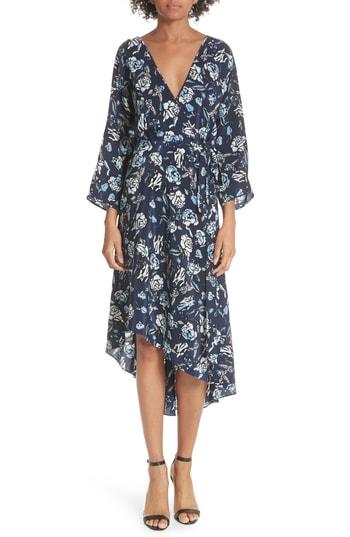 Women's Dvf Silk Asymmetrical Ruffle Hem Dress, Size - Blue
