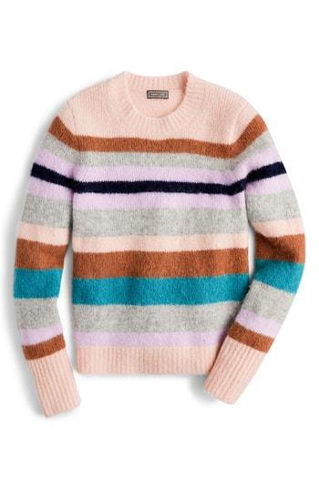 Women's J.crew Sur Point Stripe Alpaca & Merino Wool Blend Sweater - Pink