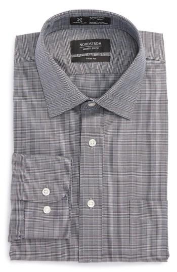 Men's Nordstrom Men's Shop Smartcare(tm) Trim Fit Check Dress Shirt .5 34/35 - Brown
