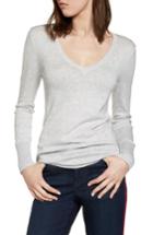 Women's Halogen Cotton Blend V-neck Sweater - Grey
