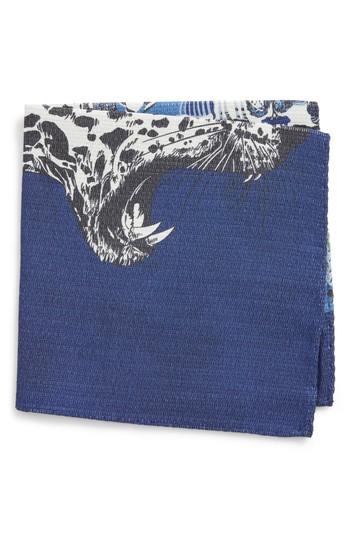 Men's Eton Animal Print Silk Pocket Square, Size - Blue