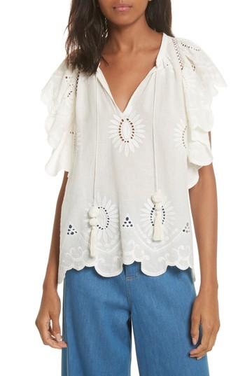 Women's Sea Fiona Ruffle Cotton Eyelet Top - White