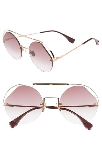 Women's Fendi 56mm Semi Rimless Round Aviator Sunglasses - Cyclamen