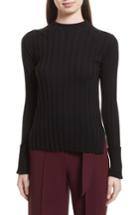 Women's Theory Wide Ribbed Mock Neck Wool Sweater - Black