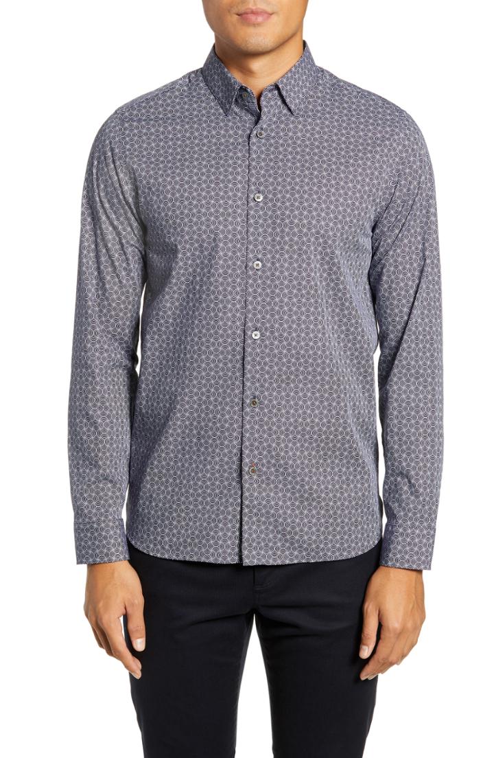 Men's Ted Baker London Zilco Slim Fit Geo Print Sport Shirt (s) - Blue