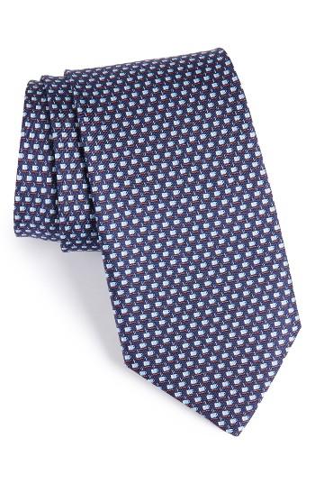 Men's Salvatore Ferragamo Coffee Cup Print Silk Tie, Size - Blue