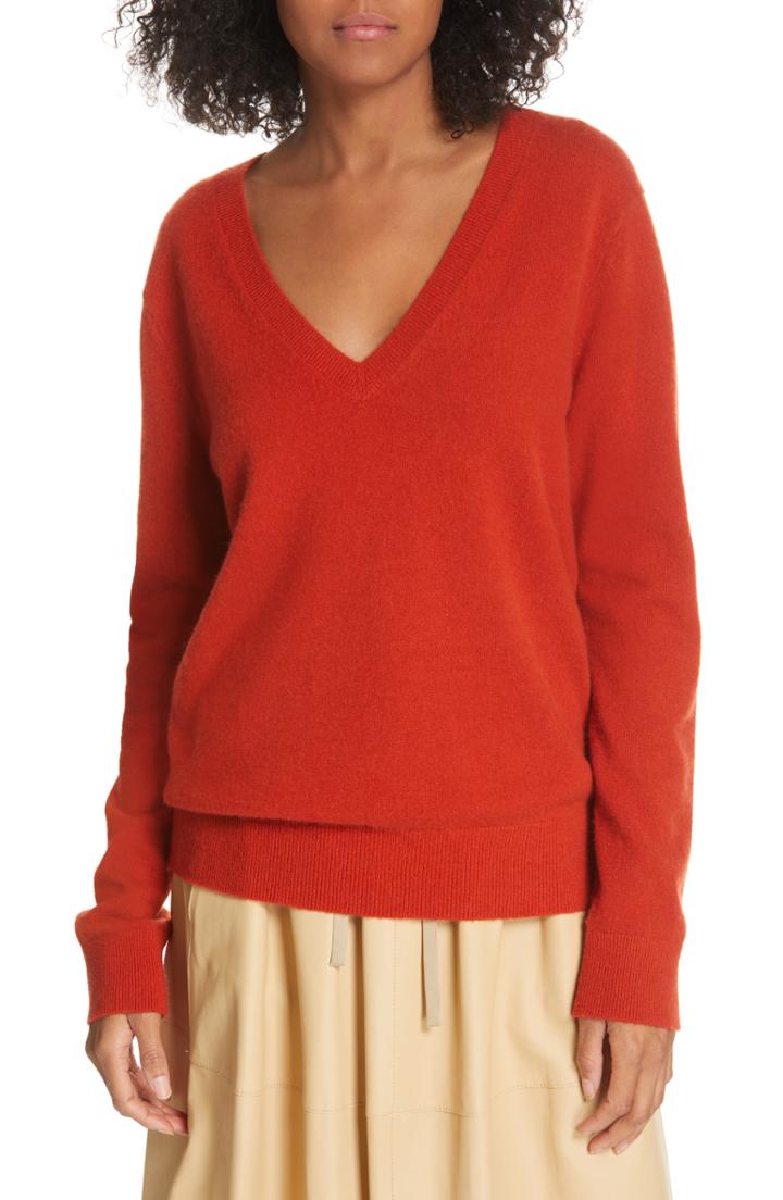 Women's Vince Weekend V-neck Cashmere Sweater - Red