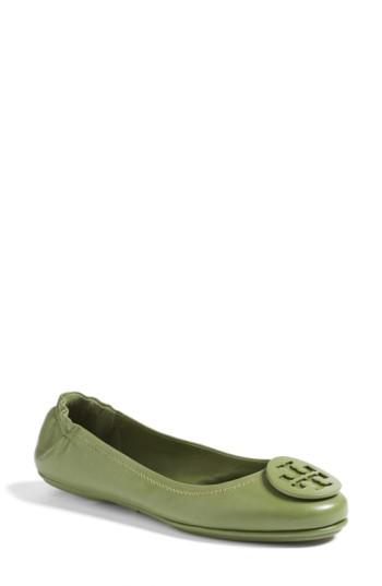 Women's Tory Burch 'minnie' Travel Ballet Flat With Logo .5 M - Green