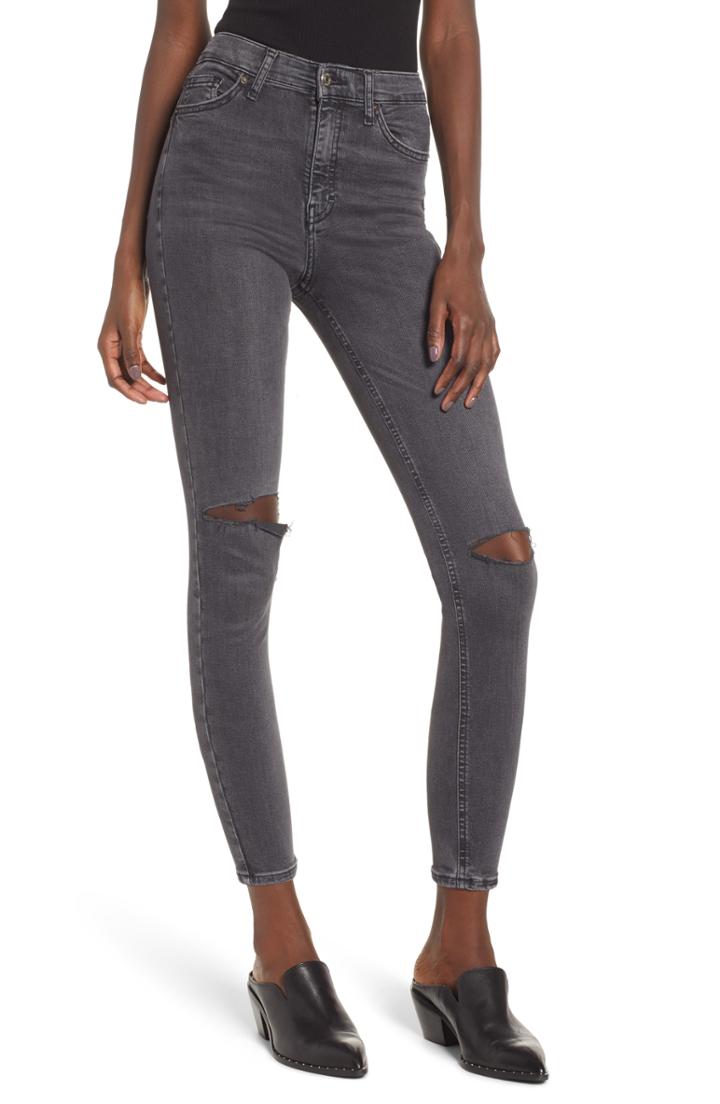 Women's Topshop Jamie Ripped Skinny Jeans W X 30l (fits Like 24w) - Black