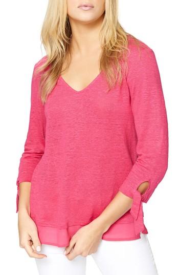 Petite Women's Sanctuary Sylvie Tiered Hem Linen Tee P - Pink
