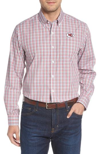 Men's Cutter & Buck Atlanta Falcons - Gilman Regular Fit Plaid Sport Shirt - Red
