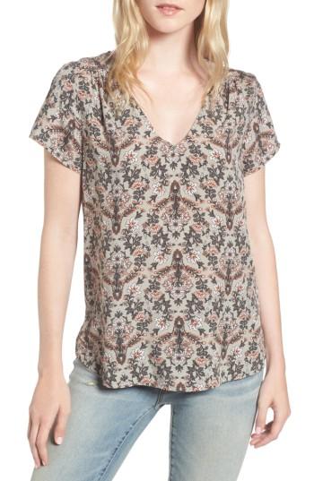 Women's Hinge Floral V-neck Top, Size - Grey