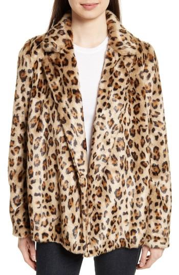 Women's Theory Clairene Leopard Print Faux Fur Coat - Brown