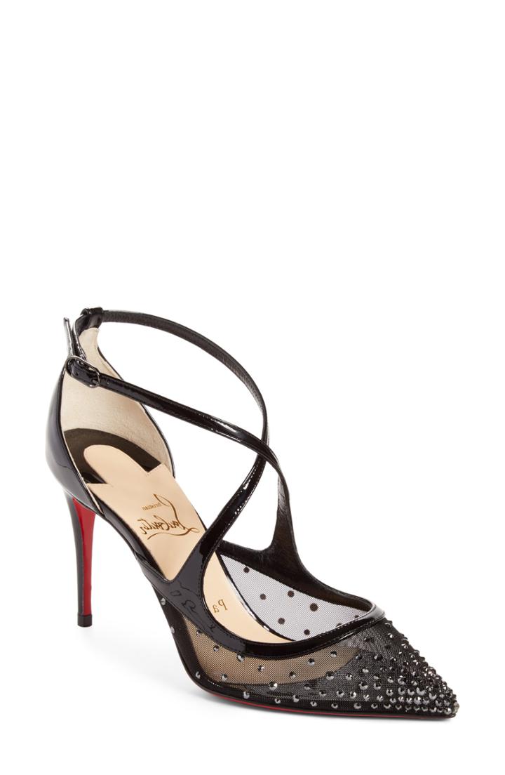 Women's Christian Louboutin Twistissima Embellished Pointy Toe Pump .5us / 36.5eu - Black