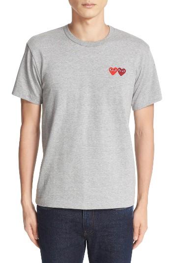 Men's Comme Des Garcons Play Twin Hearts Jersey T-shirt - Grey