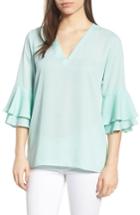 Women's Chaus Ruffle Sleeve V-neck Blouse - Blue