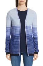 Women's St. John Collection Stripe Cashmere Cardigan, Size - Blue