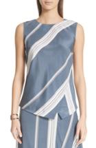 Women's St. John Collection Stripe Stretch Silk Satin Shell, Size - Blue