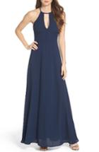 Women's Lulus Halter A-line Chiffon Gown - Blue