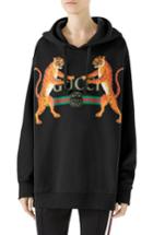 Women's Gucci Tiger Logo Hooded Sweatshirt, Size - Black