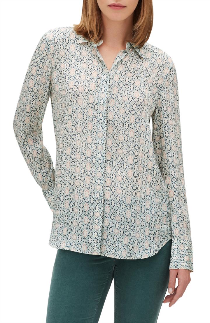 Women's Lafayette 148 New York Scottie Decorative Floral Crepe Blouse - Green