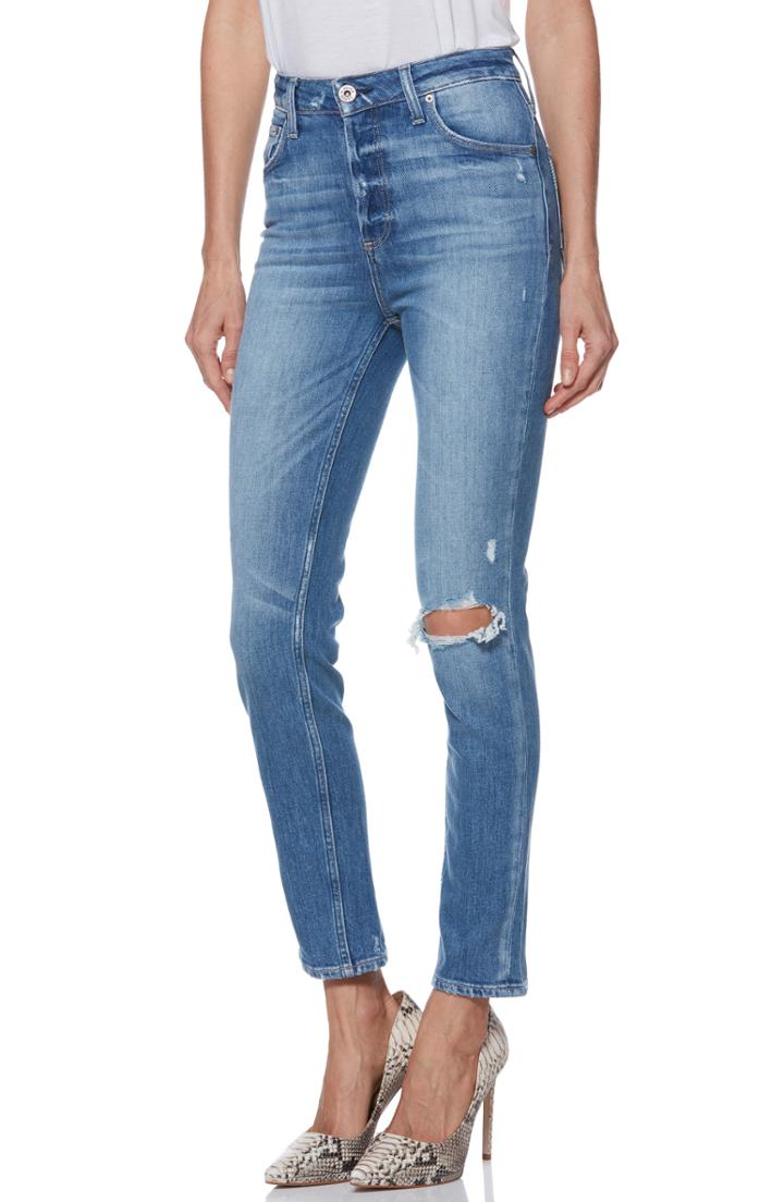 Women's Paige Sarah Ripped High Waist Ankle Straight Leg Jeans - Blue