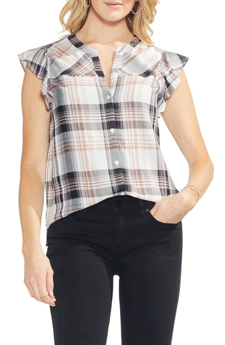 Women's Vince Camuto Ruffled Plaid Top - Pink