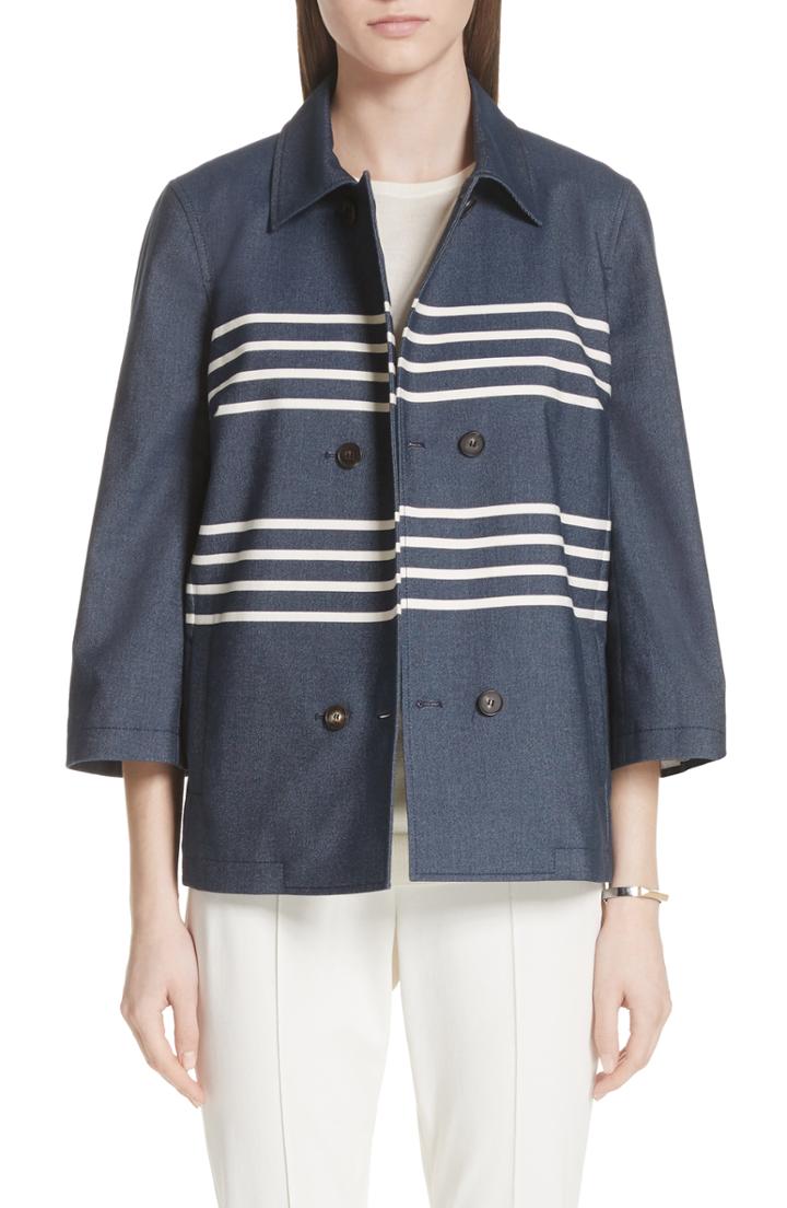 Women's St. John Collection Double Stripe Denim Jacket - Blue