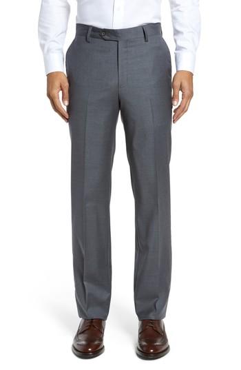 Men's Berle Flat Front Stretch Solid Wool Trousers - Grey