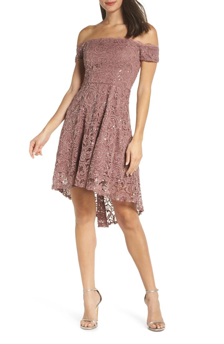 Women's Sequin Hearts Off The Shoulder Sequin Lace Cocktail Dress