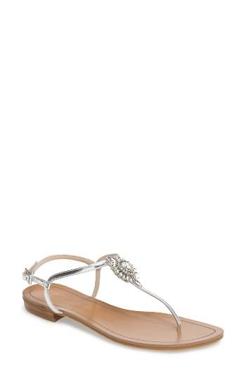 Women's Pelle Moda Baxley 3 Crystal Embellished Sandal .5 M - Metallic