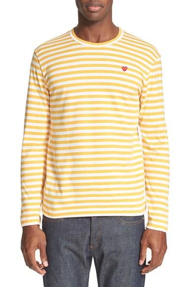 Men's Comme Des Garcons Play Long Sleeve Stripe Crewneck T-shirt - Yellow