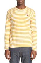 Men's Comme Des Garcons Play Long Sleeve Stripe Crewneck T-shirt - Yellow