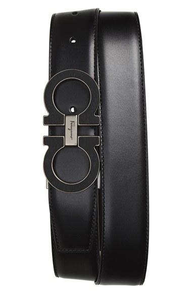 Men's Salvatore Ferragamo Reversible Calfskin Belt - Black/ Hickory