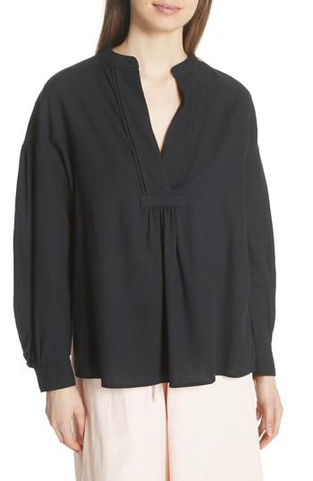 Women's Vince Shirred Cotton Blouse - Black