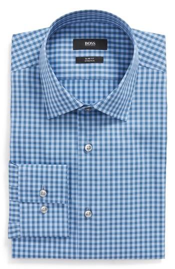 Men's Boss Jenno Slim Fit Check Stretch Dress Shirt .5 - Blue